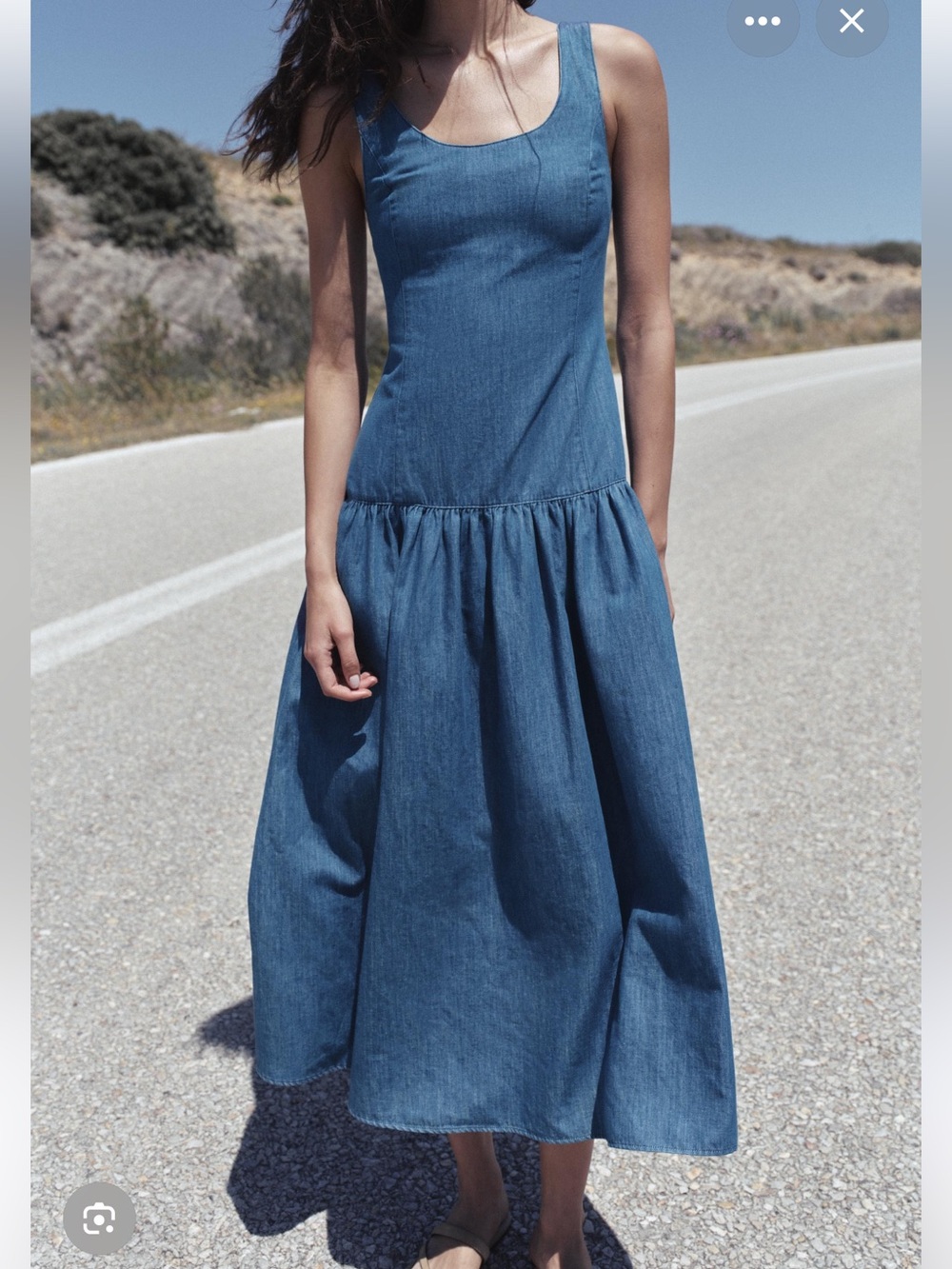 Zara Blue Sleeveless Denim Midi Dress